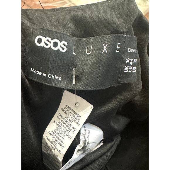 ASOS Luxe Curve Midi Dress Ruched Mesh Long Sleeve Back Zip Closure Black 12 NWT - Picture 9 of 10